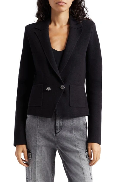 L Agence Sofia Knit Blazer In Black Crystal