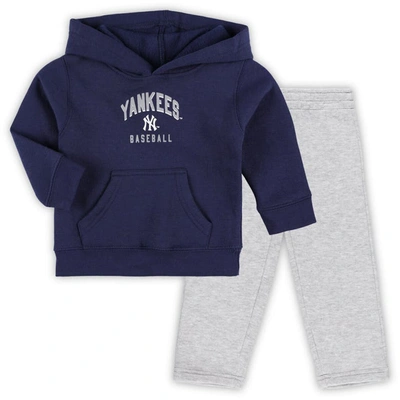 Outerstuff Baby Boys And Girls Navy, Heather Grey New York Yankees Play By Play Pullover Hoodie And Trousers Set In Navy,heather Grey