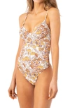 Maaji Debora Antique Botanical Reversible One-piece Swimsuit In Beige