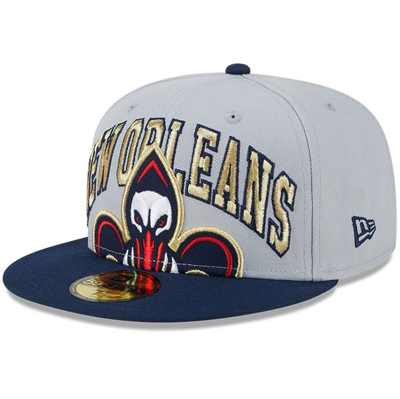New Era Men's  Gray, Navy New Orleans Pelicans Tip-off Two-tone 59fifty Fitted Hat In Gray,navy