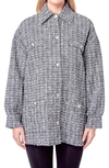 English Factory Tweed Button-up Shirt Jacket In Black,white