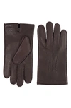 Hickey Freeman Cashmere Lined Leather Gloves In Brown