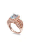 Suzy Levian Sterling Silver 5.25 Tcw Blue Topaz Ring In Rose Gold/ Blue