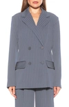 ALEXIA ADMOR INDIGO OVERSIZE PINSTRIPE DOUBLE BREASTED BLAZER