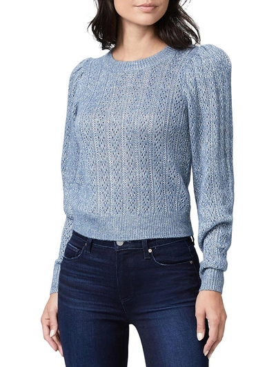 Paige Athena Womens Metallic Pointelle Pullover Sweater In Blue
