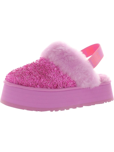 Ugg Funkette Chunky Womens Faux Fur Sequined Slingback Slippers In Pink