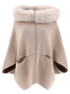 Giovi Beige Wool And Cashmere Cape With Fur Collar In Neutral