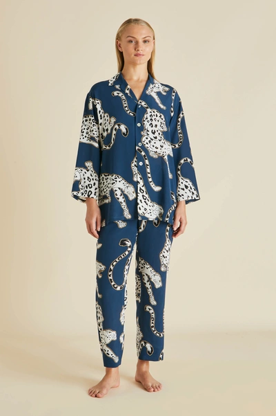 Olivia Von Halle Casablanca Cropped Animal-print Silk Pajama Set In Magnus