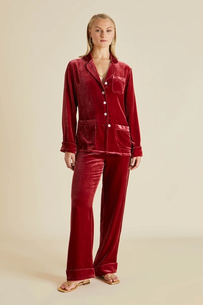 Olivia Von Halle Coco Port Red Silk Velvet Pyjamas