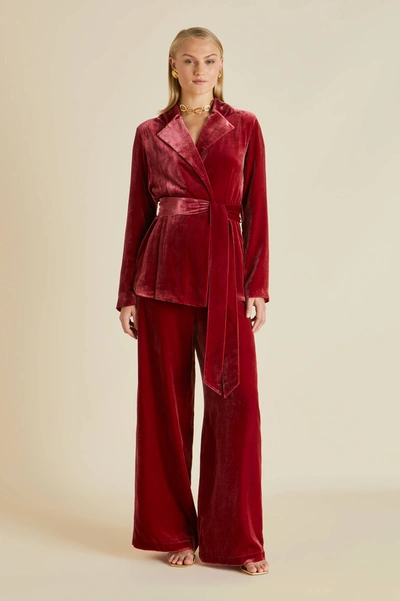 Olivia Von Halle Jagger Port Red Silk Velvet Pyjamas