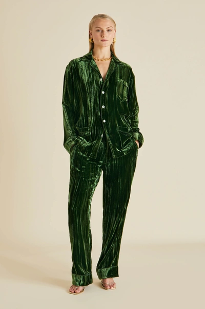 Olivia Von Halle Yves Emerald Green Silk Velvet Pyjamas