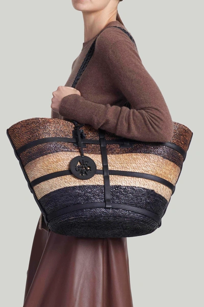 Altuzarra Large Watermill Raffia Tote Bag In Black/brown Shibori