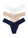 HANKY PANKY 3 PACK SUPIMA® COTTON LOW RISE THONGS WITH LACE WHITE/CHAI/NAVY