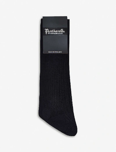 Pantherella Cotton Ribbed Knee-high Socks In Navy