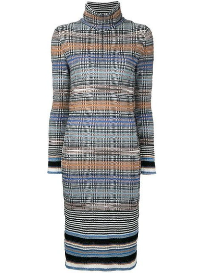 Missoni Prince Of Wales Knitted Dress In Blue Multi Check