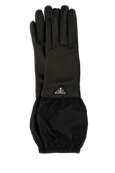Prada Black Leather Gloves Women In Nero1