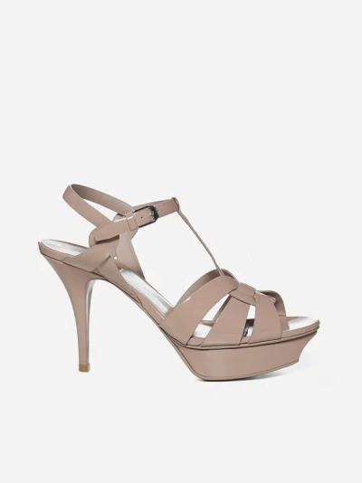 Saint Laurent Tribute Patent Leather Platform Sandals In Nude