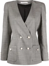 Alessandra Rich Collarless Double-breasted Virgin-wool Blazer In Grey