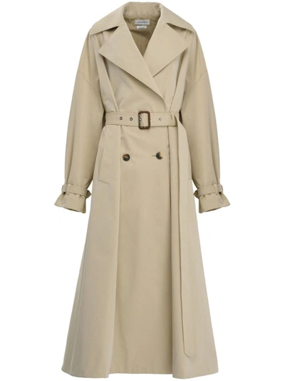 Alexander Mcqueen A-line Pleated Trench Coat In Beige