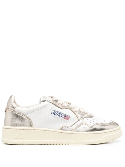 Autry Logo-patch Lace-up Sneakers In White/platinum