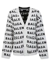 Balenciaga Logo Jacquard Wool Blend V-neck Cardigan In White