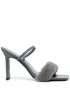 BY FAR BY FAR  SHEARLING STRAP OPEN TOE HEELS