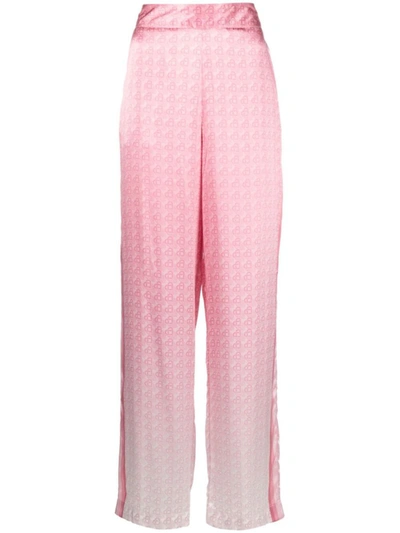 Casablanca Degrade Print Side-stripe Straight-leg Silk Trousers In Pink