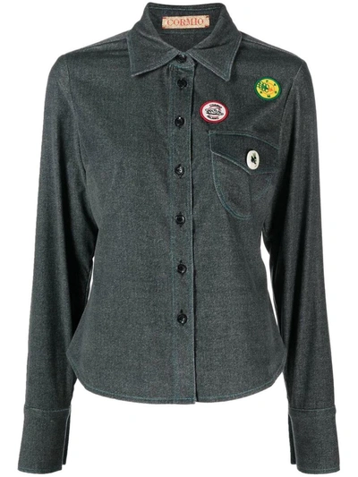 Cormio Katy Long-sleeved Denim Shirt With Patches In Navy