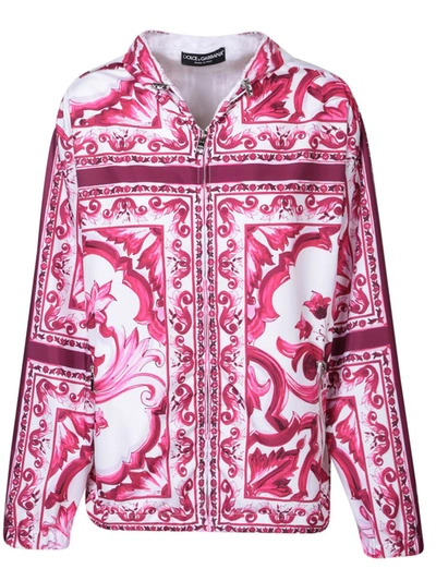 Dolce & Gabbana Majolica-print Hooded Windbreaker In Pink