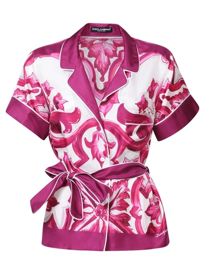 Dolce & Gabbana Multicolor Majolica Print Shirt In Pink