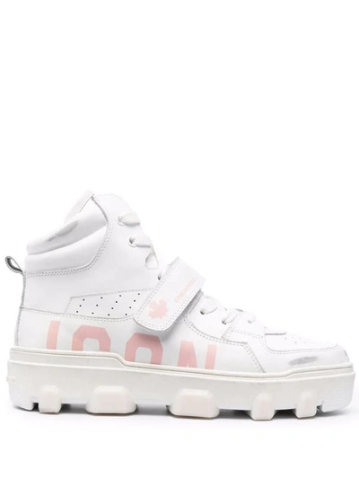 Dsquared2 30mm Icon Basket Leather Sneakers In White