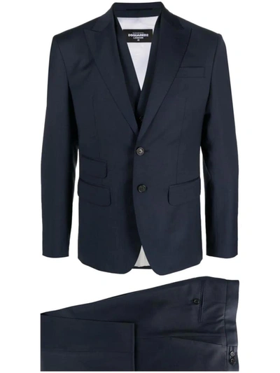 Dsquared2 Single-breasted Three-piece Suit In Blue