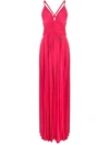 Elisabetta Franchi V-neck Pleated Gown In Fuchsia