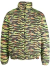 Erl Multicolor Printed Quilted Down Jacket In Green
