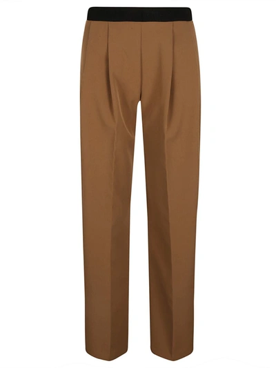Ermanno Firenze Logo-waistband Tapered Trousers In Brown