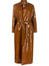 Filippa K Glossy Finish Trench Coat With Belted Waist In Brown