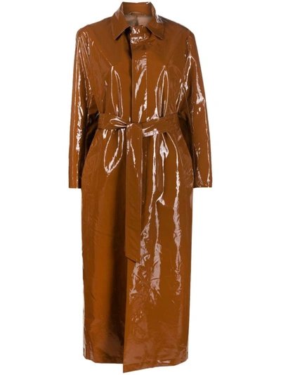 Filippa K Glossy-finish Trench Coat In Brown