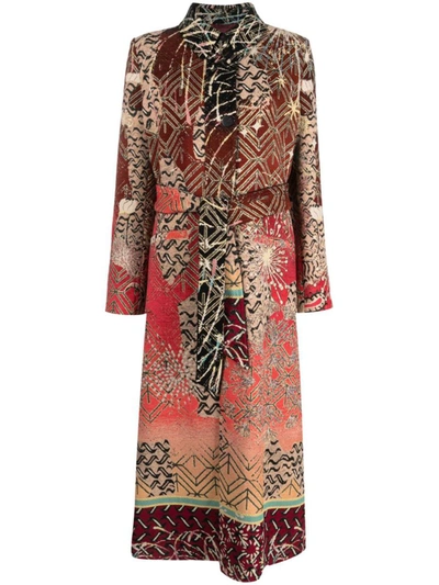 Forte Forte Patterned-jacquard Belted Midi Coat In Orange