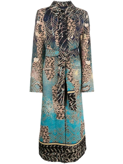 Forte Forte Patterned-jacquard Belted Midi Coat In Clear Blue