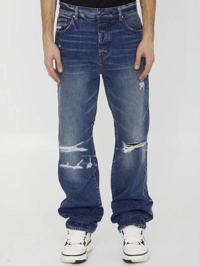 Amiri Fractured Straight-leg Distressed Jeans In River Indigo