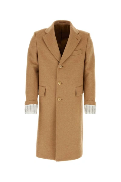 Gucci Cities Label Single Breasted Coat In Beige O Tan
