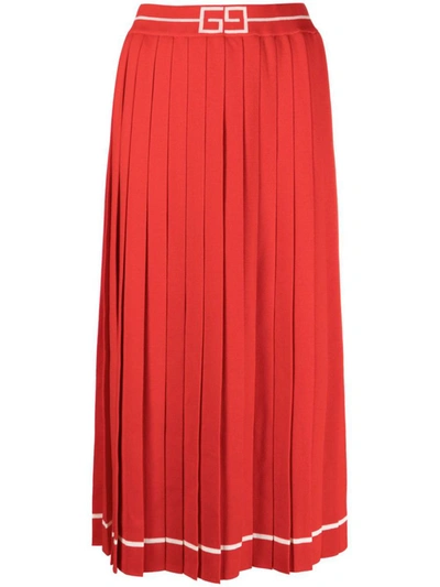 Gucci Ultra-fine Jacquard Wool Skirt In Red