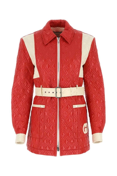 Gucci Gg Logo Patch Zipped Jacket In Red
