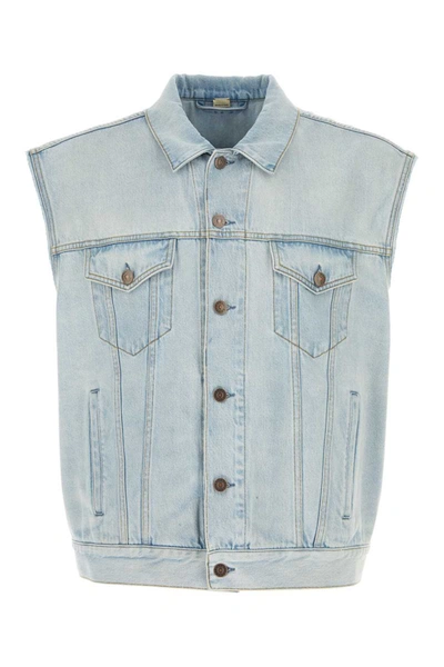 Gucci Denim Waistcoat With  Patch In Blue