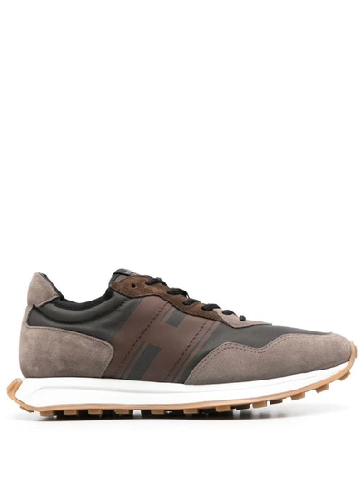 Hogan Panelled Lace-up Sneakers In Brown