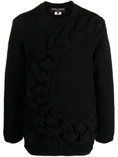 Homme + Cable-knit Crewneck Sweater In Black