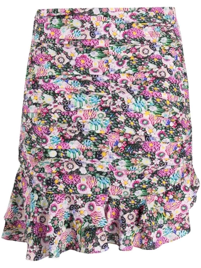 Isabel Marant Milendi Coral-print Ruched Ruffle Mini Skirt In Multicolor