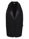 Burberry Wool Tailored Blazer Vestwith Satin Peak Lapels. In Black