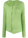 Msgm Ribbed-knit Knot-detail Top In Green