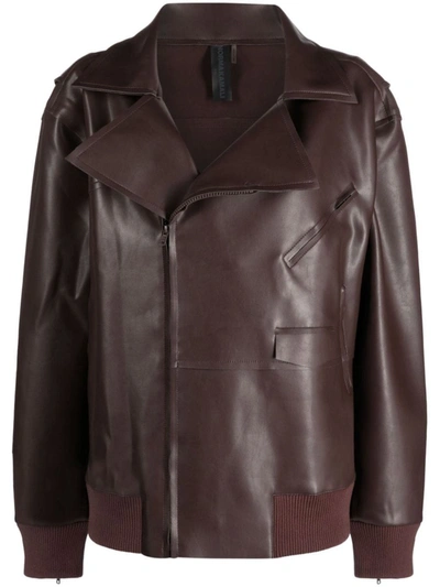 Norma Kamali Faux Leather Oversize Moto Jacket In Brown